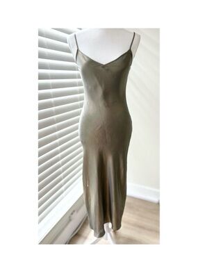 AllSaints Olive Slip Midi Dress with Thin Straps